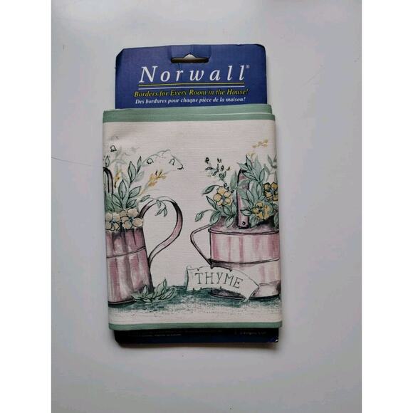 Norwall Decorative Wall Border - Potted Flowers Tin Watering Cans - 5 yds - Picture 2 of 3